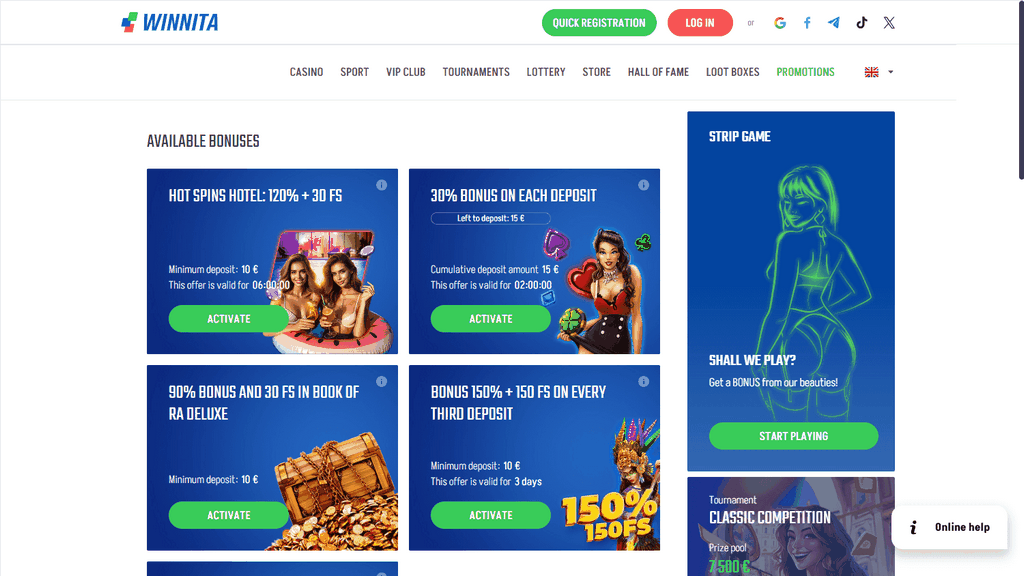 Applicazione al sito di Winnita Casino 2025